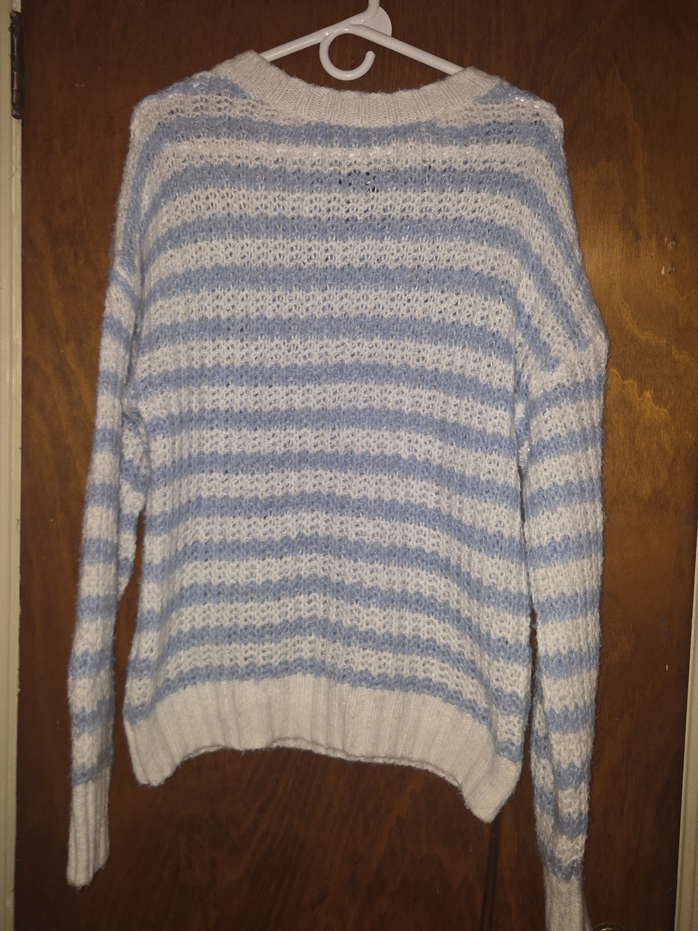 KBB by Kahlana Blue & White Striped Fuzzy Knit Sweater Size S